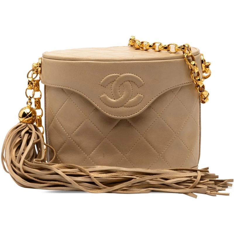 Chanel Schultertasche CC Quilted Lambskin Tassel Chain Vanity Bag braun
