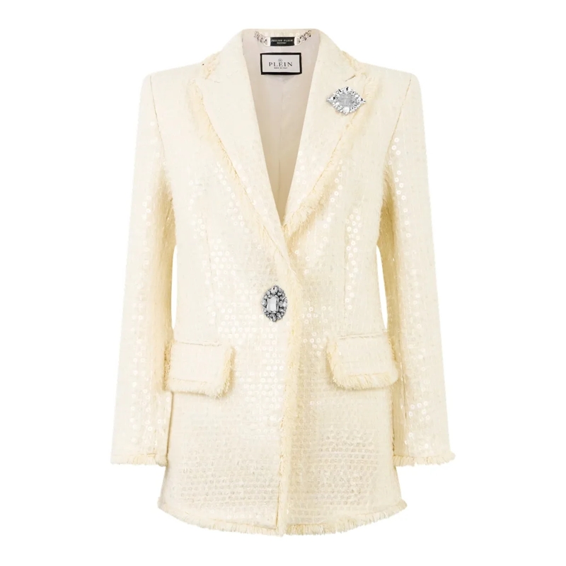 Philipp Plein Blazer Tweed Boyfriend's Fit Blazer Paillettes weiss