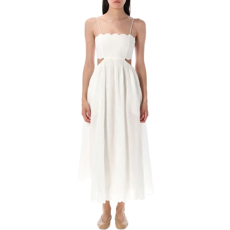 Zimmermann Midi-jurk Rhiannon Scallop Midi Dress White