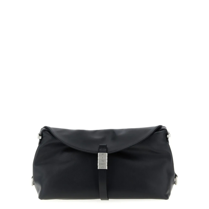 Pinko Schultertasche New Saddle Nero Limousine - Matt Silver