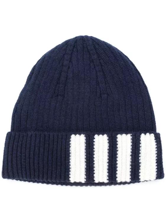 Thom Browne Mützen - Navy-Blue 4-Bar Striped Beanie - Gr. ONE SIZE - in Blau - für Damen