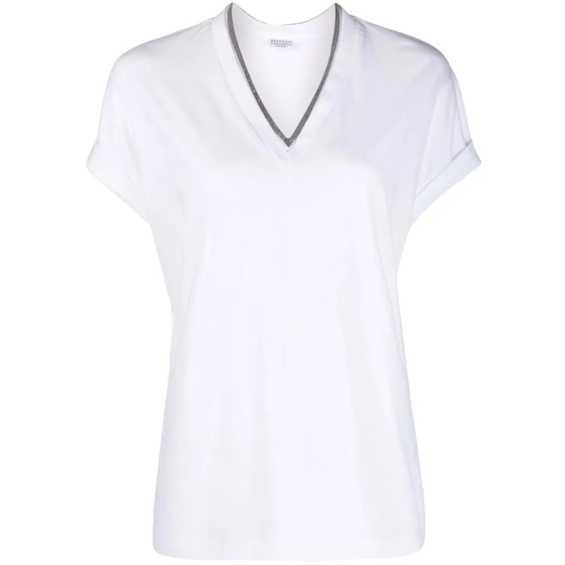 Brunello Cucinelli T-Shirt Scollo V M/c weiß
