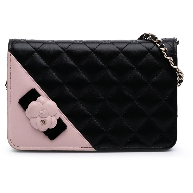 Chanel Sac à bandoulière Bicolor Quilted Lambskin Camellia Wallet on Chain schwarz