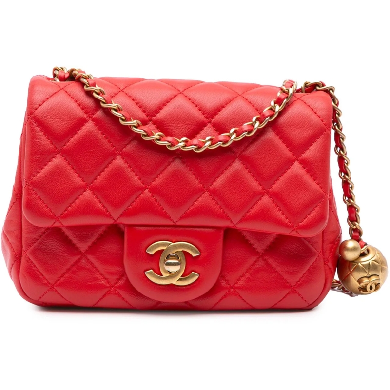 Chanel Sac à bandoulière Mini Square Classic Lambskin Pearl Crush Single Fl rot