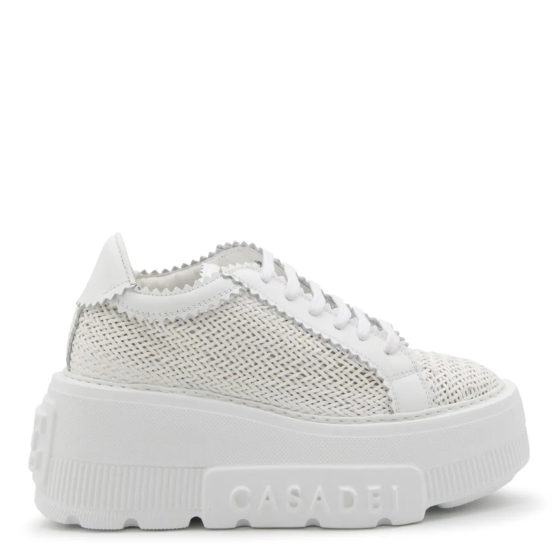 Casadei Low-Top-Sneaker Textured White Leather Sneakers With Platform Sole White