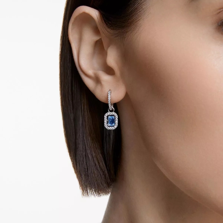 Swarovski Millenia drop Octagon cut Rhodium plated Blue Drop Earring