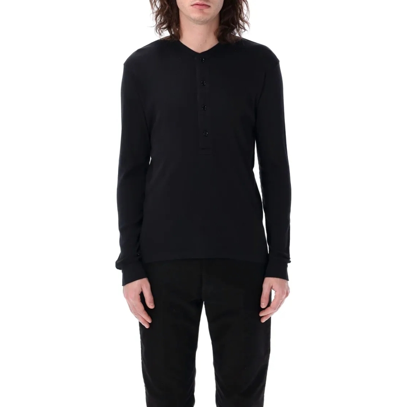 Tom Ford Haut à manches longues Black Cotton And Modal Ribbed Henley Black