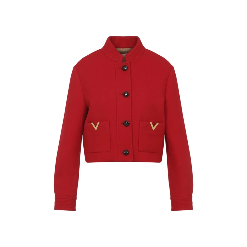 Valentino Garavani Overgangsjas Cropped Structured Wool Blend Jacket With Stand Co Red