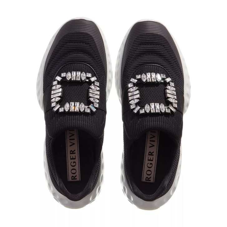 Roger Vivier Viv Run Moonlight Fabric With Rhinestone Buckle Black Slip On Sneaker