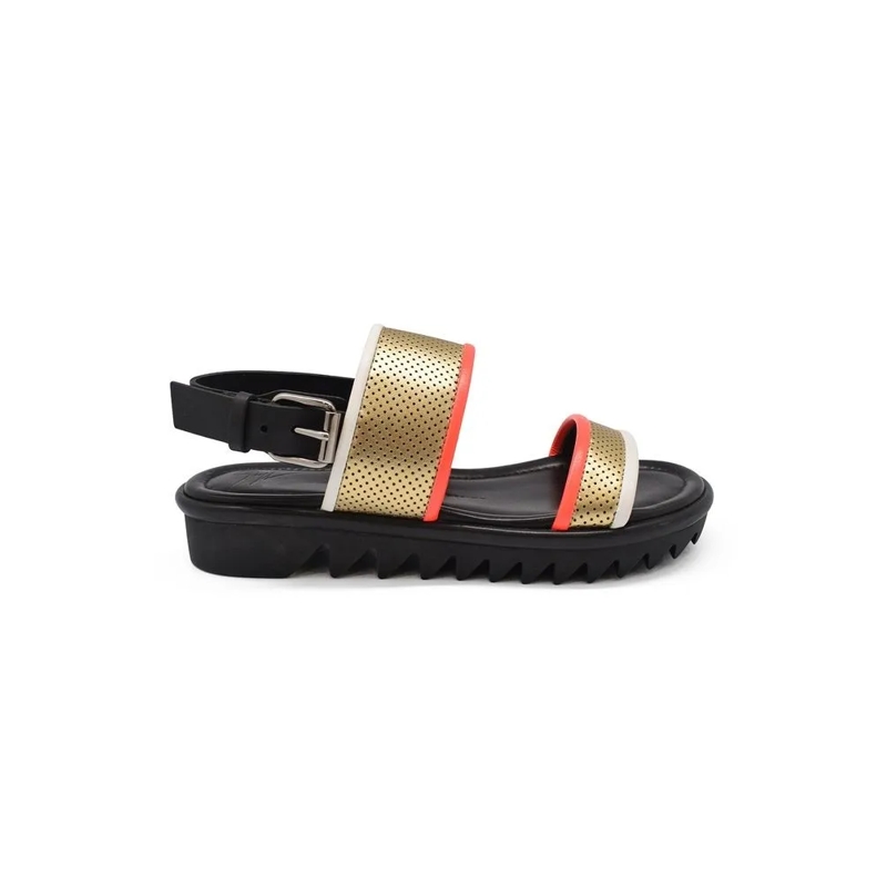 Giuseppe Zanotti Sandalen Perforated Flat Sandals With Metallic Gold Straps Black