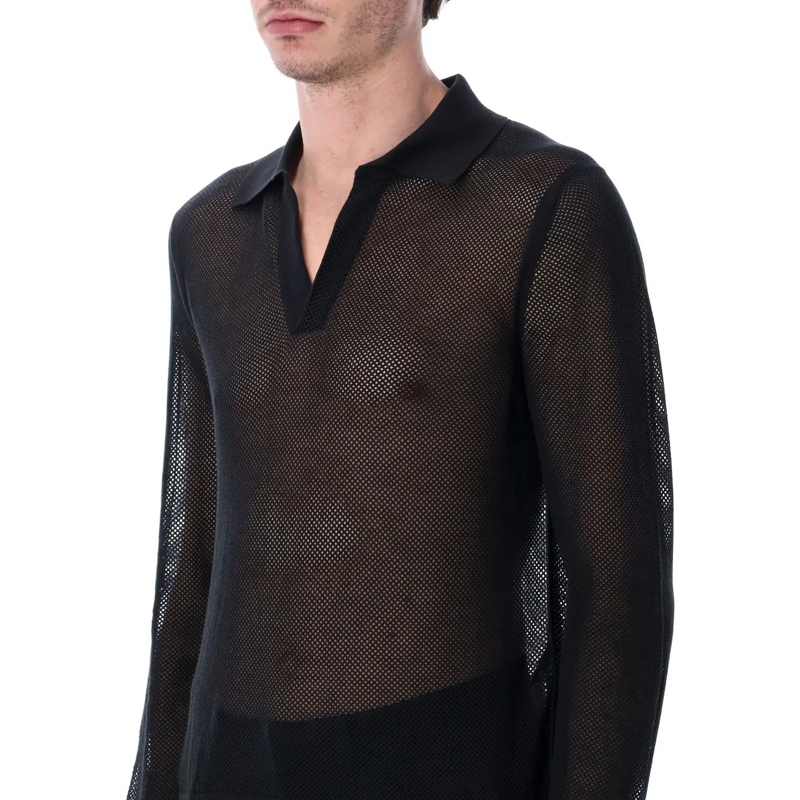 Tom Ford  Mesh Cotton Slik V Neck Knit Nero schwarz(Image 3)