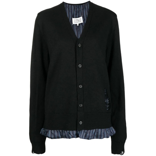 Maison Margiela Distressed-Effect V-Neck Cardigan Black Strickjacke