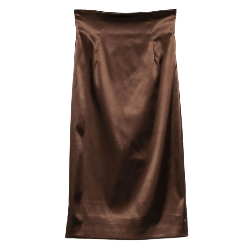 Dolce&Gabbana Midirok Satin Finish Brown Skirt With High Waist Black