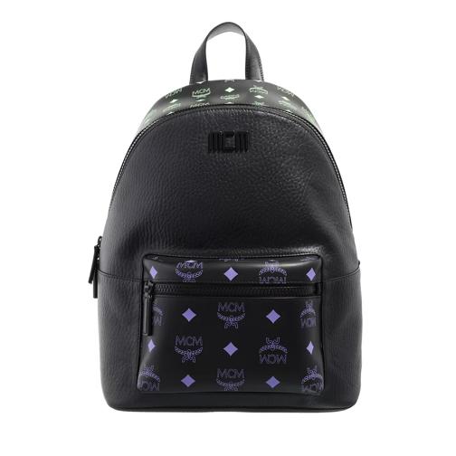 MCM Stark Backpack In Color Splash Logo Leather Black Rugzak