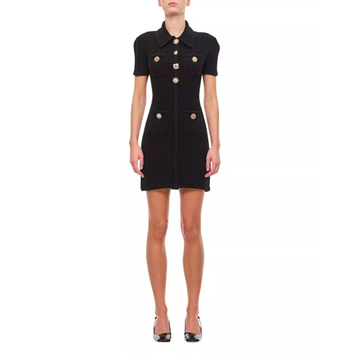 Self Portrait Black Jewel Button Knit Mini Dress Black 