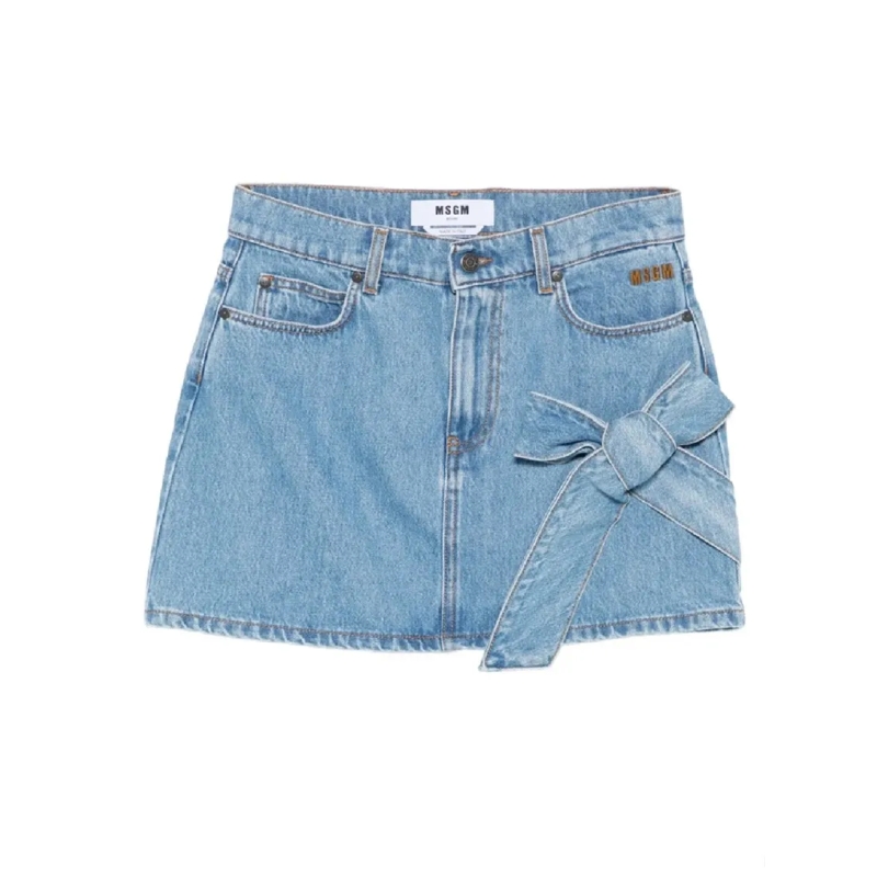 MSGM Mini-robe Light Blue High-Waisted Mini Denim Skirt With Bow  Blue