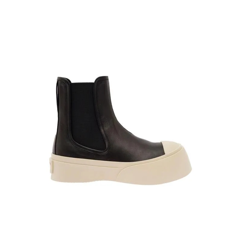 Marni Stiefel Black Chelsea Boots With Logo Patch In Leather Black