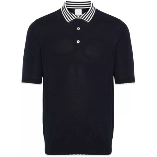 Eleventy Fisherman's-Knit Navy Blue Polo Shirt Black 