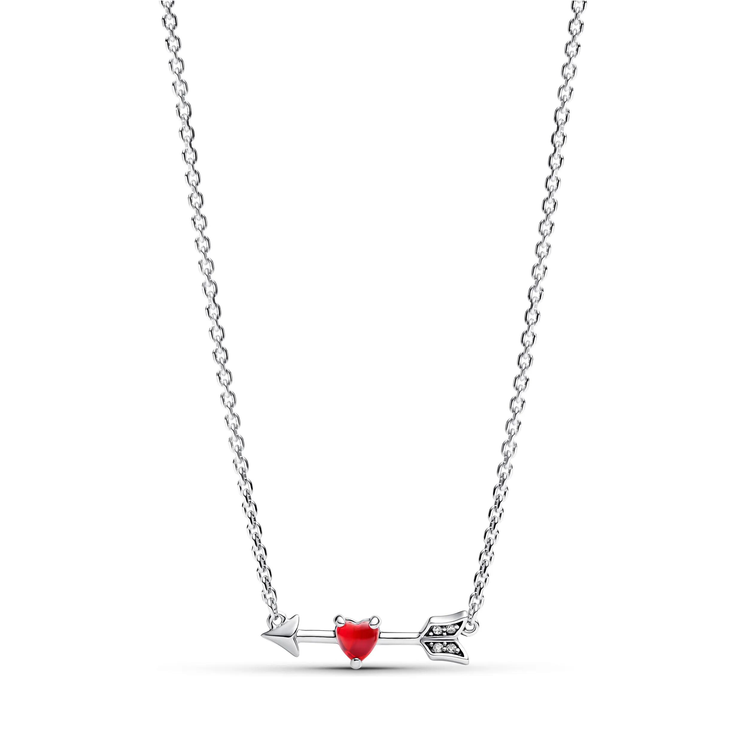 Pandora Women's Silver Necklaces - Heart Arrow Pendant Necklace With Red Murano Glas - Necklaces For Unisize