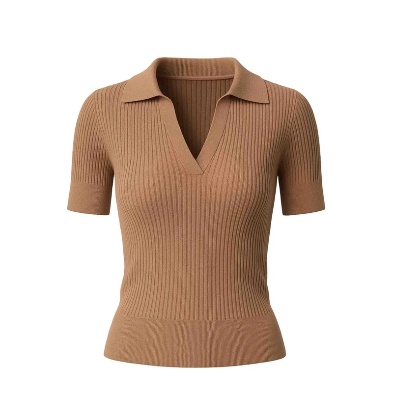 Max Mara Trui Short-Sleeve V-Neck Knit Top Brown