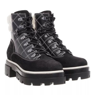 Tory Burch Miller Lug Hiker Boot Black White Lace up Boots