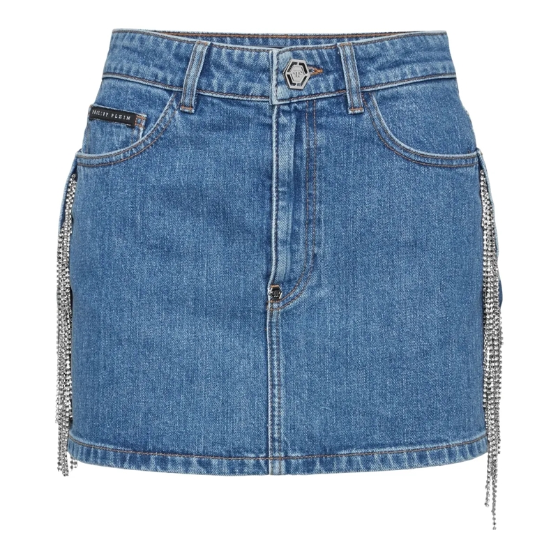 Philipp Plein Jeansrock Minirock Mit Schmucksteinen grau