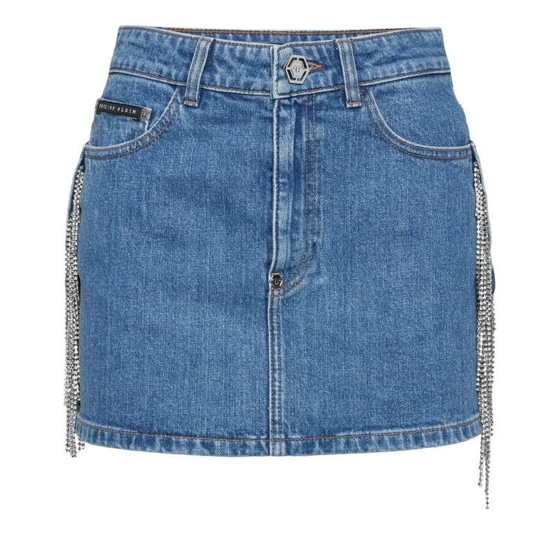 Philipp Plein Jeansrock Minirock Mit Schmucksteinen grau