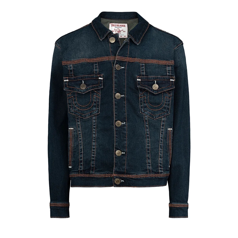 True Religion Jeansjacke - Jeansjacke- Brusttaschen- Farbige Ziernähte-  blau