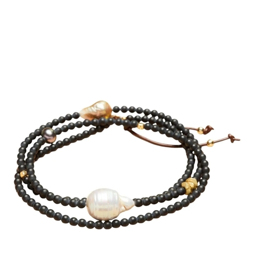 CATHERINE MICHIELS Mittellange Halskette Collier Adan Agate noire. perle d'eau douce. perle mehrfarbig