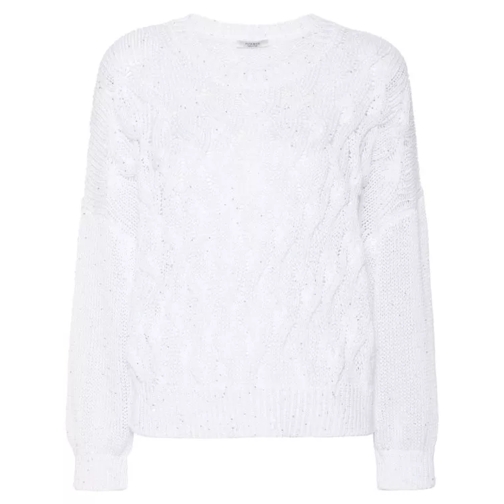 Peserico White Sequin-Embellished Cable-Knit Knitwear Jumpe White 