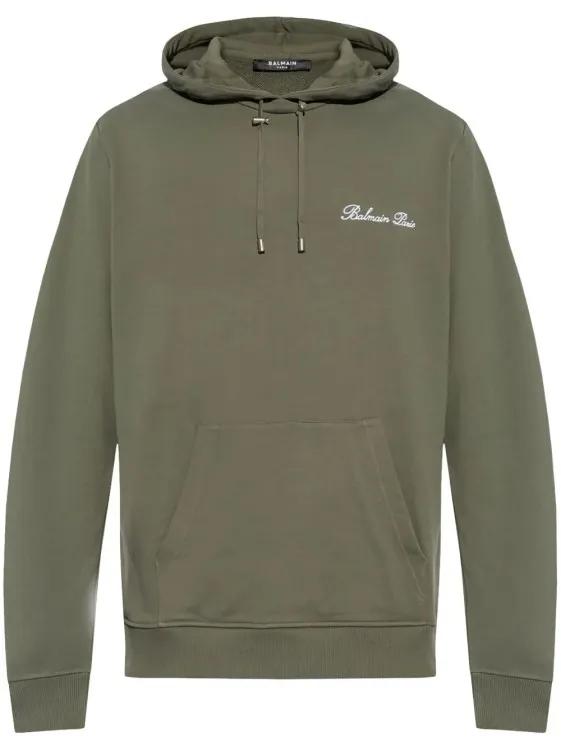 Thumbnail - Balmain - Logo-Embroidered Drawstring Hoodie - Größe XL - grün
