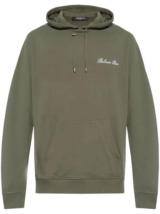 Balmain - Logo-Embroidered Drawstring Hoodie - Größe L - grün