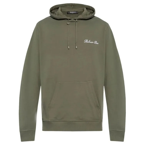 Balmain Logo-Embroidered Drawstring Hoodie Green 