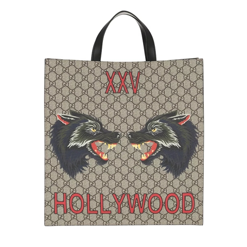 Gucci GG Supreme Tote Bag Wolves Beige/Ebony Rymlig shoppingväska