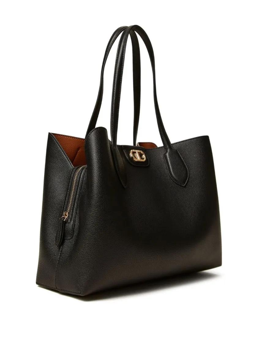 Thumbnail - Twin-Set Shopper & Totes - Structured Black Tote Bag With Textured Exterior A - Gr. unisize - in Schwarz - für Damen