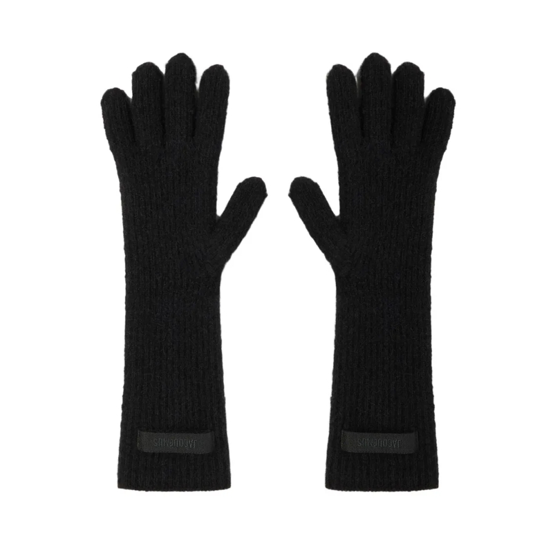 Jacquemus Gants Ribbed Knit Gloves With Grosgrain Detailing Black