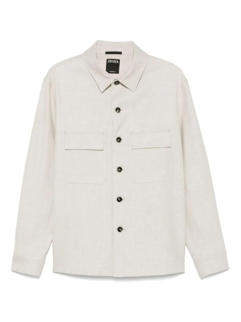 Thumbnail - Ermenegildo Zegna - Light Beige Button-Down Shirt With Flap Pockets - Größe L - beige