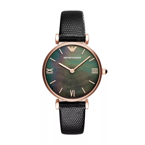 Emporio Armani AR11060 Round Leather Watch Black Montre habillée