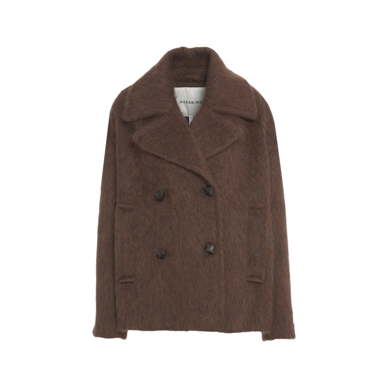 HERSKIND Manteau d'hiver Double-Breasted Brown Jacket With Wide Collar And  Brown