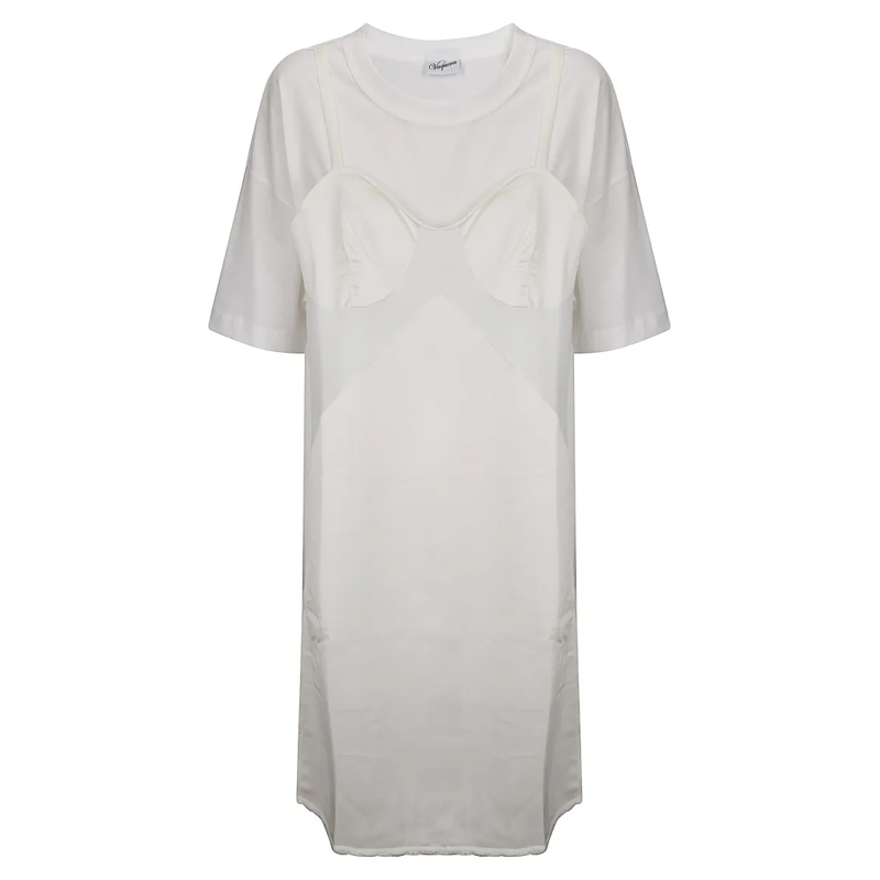 Vaquera Midi-jurk Sewn Overlay T-Shirt Dress With Built-In Cups White