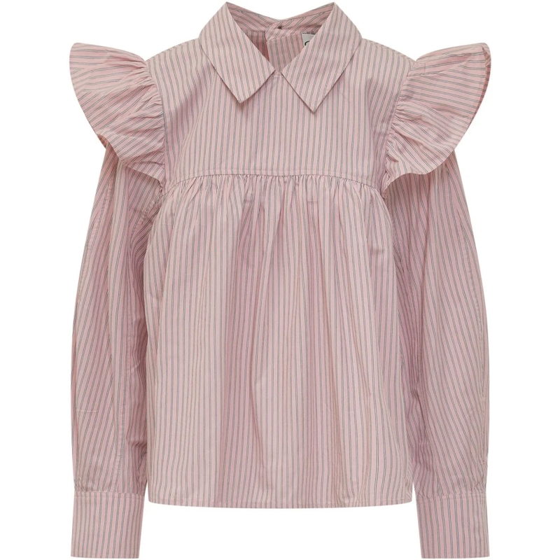 GANNI Chemisier Blusa a Righe con Volant rose