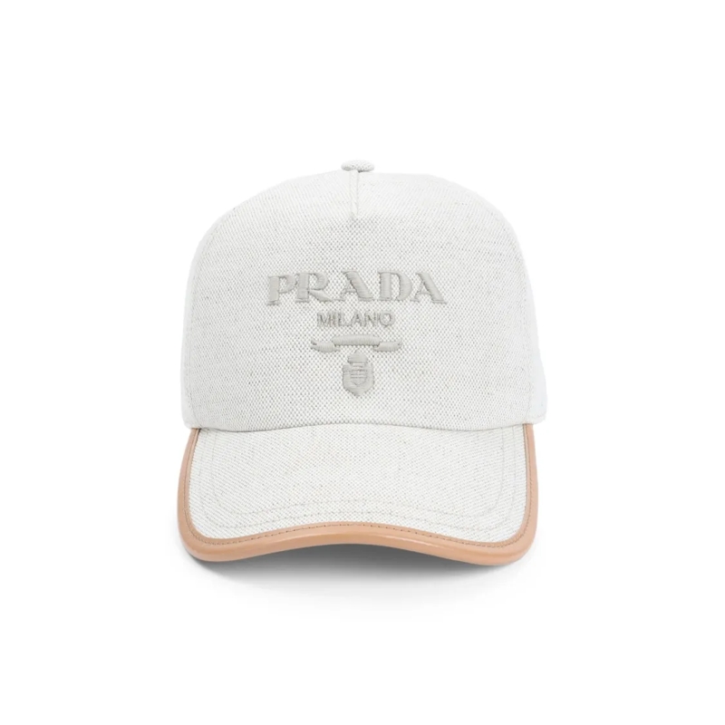 Prada Hoed Structured Cap In Cotton-Linen Blend Neutrals