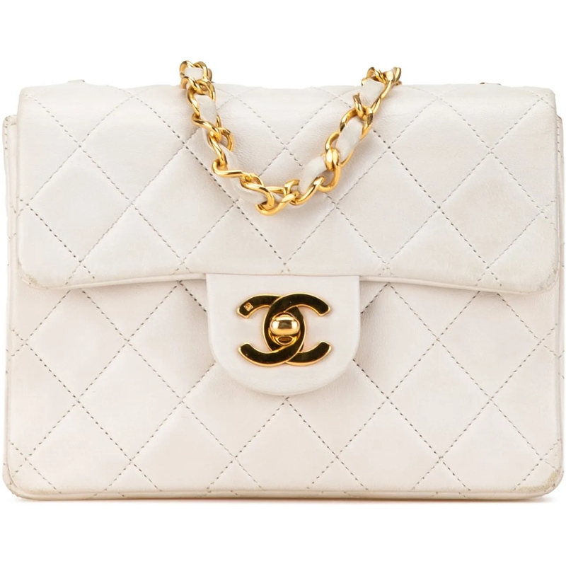 Chanel Schultertasche Mini Square Classic Lambskin Single Flap weiß