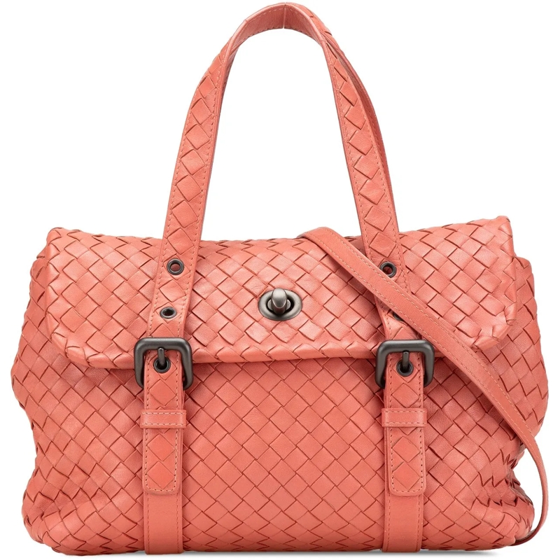 Bottega Veneta Schultertasche Leather Intrecciato Flap Satchel orange