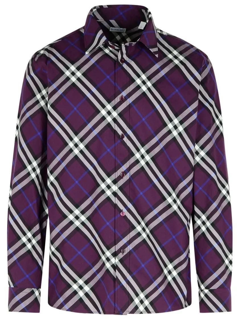 Burberry - Check%27 Purple Cotton Shirt - Größe L - lila