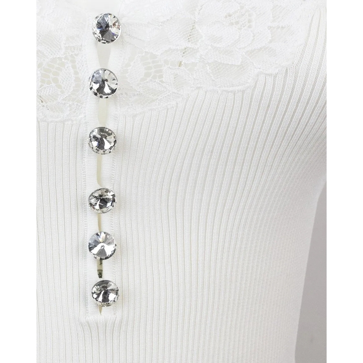 Tシャツ・カットソー SELF PORTRAIT WHITE LACE TRIM RIB KNIT TOP White Lace Trim Rib Knit Top – self-portrait