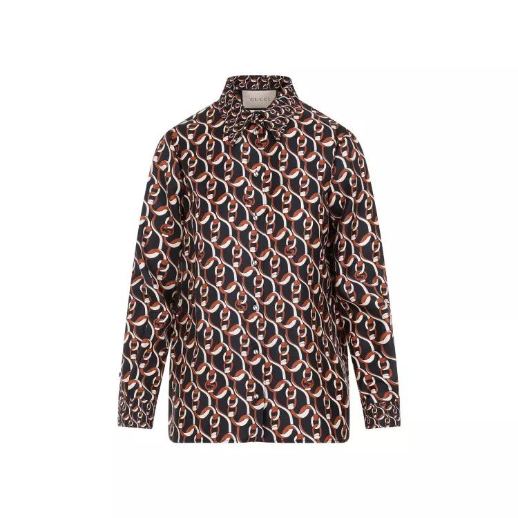 Gucci - Printed Black Brown Silk Shirt - Größe 38 - brown