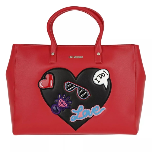 Love Moschino Love Patches Shopping Bag Pu Rosso Boodschappentas