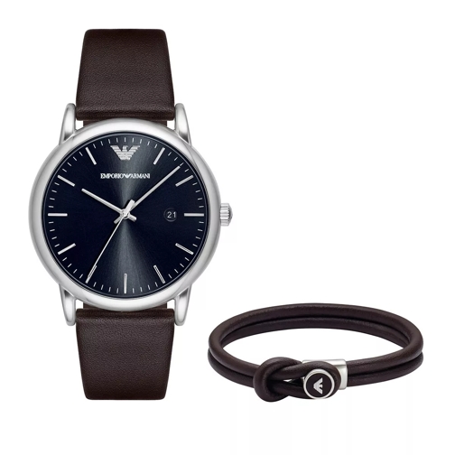 Emporio Armani Luigi Mens Gift Set Watch + Bracelet Dark Brown/ Black Montre habillée