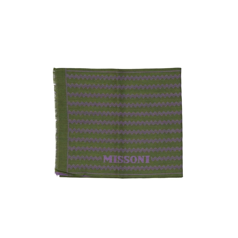 Missoni Lichtgewicht Sjaal Fringed Wool Scarf With Zigzag Pattern Green